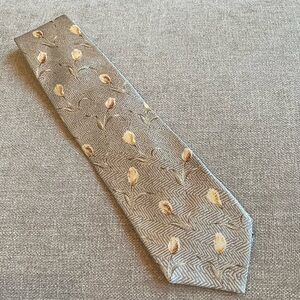 Ermenegildo Zenga Italian Silk Floral Print Vintage Men’s Tie Tulips Grey Silver